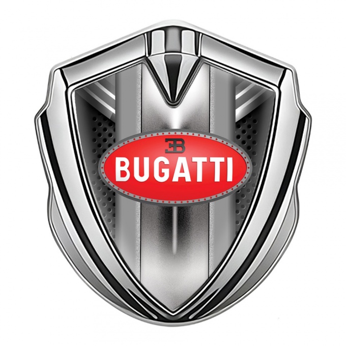 Bugatti 3d Emblem Badge Silver Grey Fragments Perforated Frame