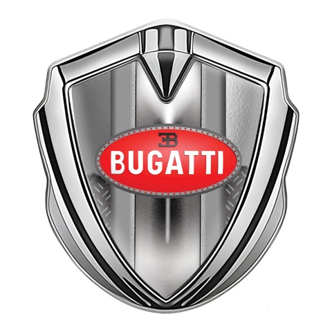 Bugatti Silicon Emblem Badge Silver Treadplate Frame Classic Oval Logo