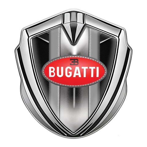 Bugatti Emblem Silicon Badge Silver Black Fishnet Classic Red Logo