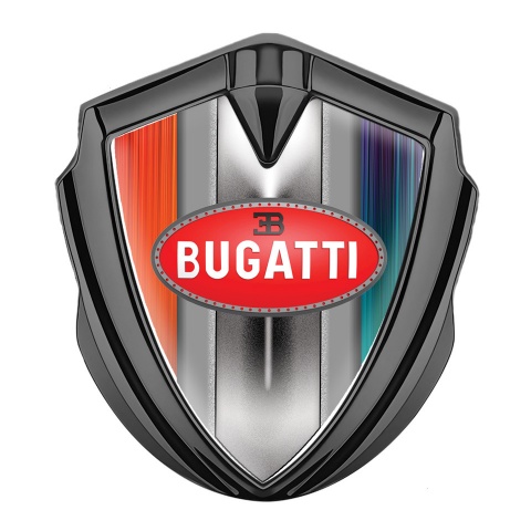 Bugatti Metal Domed Emblem Graphite Multicolor Frame Classic Red Logo