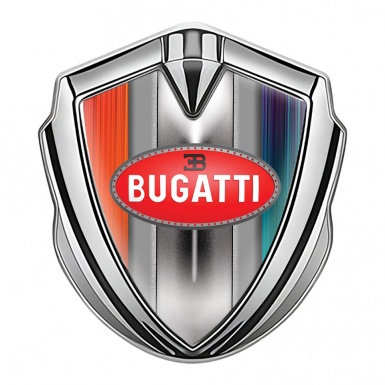 Bugatti Metal Domed Emblem Silver Multicolor Frame Classic Red Logo