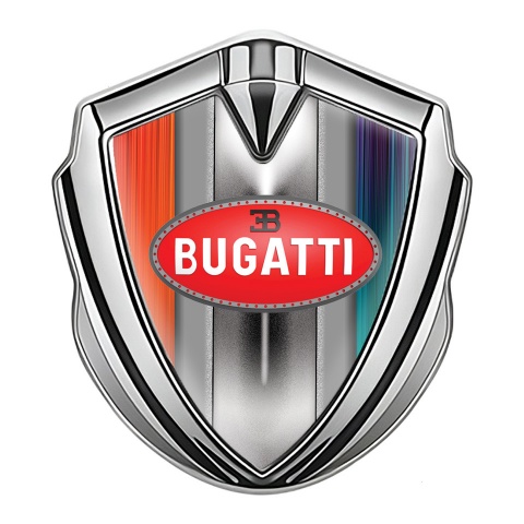 Bugatti Metal Domed Emblem Silver Multicolor Frame Classic Red Logo
