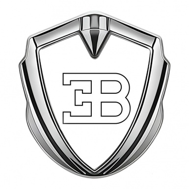 Bugatti Metal Emblem Badge Silver White Print Outline Logo Design