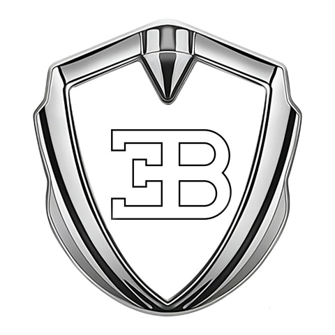 Bugatti Metal Emblem Badge Silver White Print Outline Logo Design