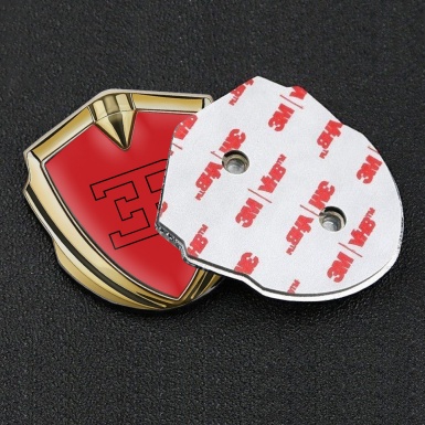 Bugatti Domed Emblem Badge Gold Red Print Outline Logo Design