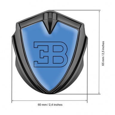 Bugatti Emblem Metal Badge Graphite Blue Fill Outline Logo Edition