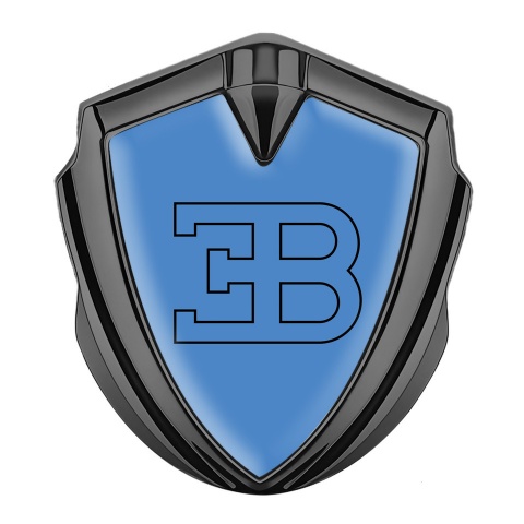 Bugatti Emblem Metal Badge Graphite Blue Fill Outline Logo Edition
