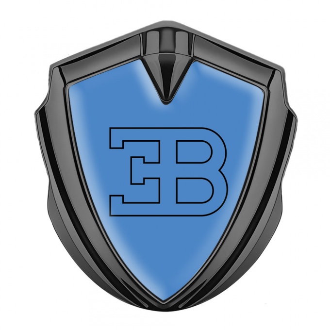 Bugatti Emblem Metal Badge Graphite Blue Fill Outline Logo Edition