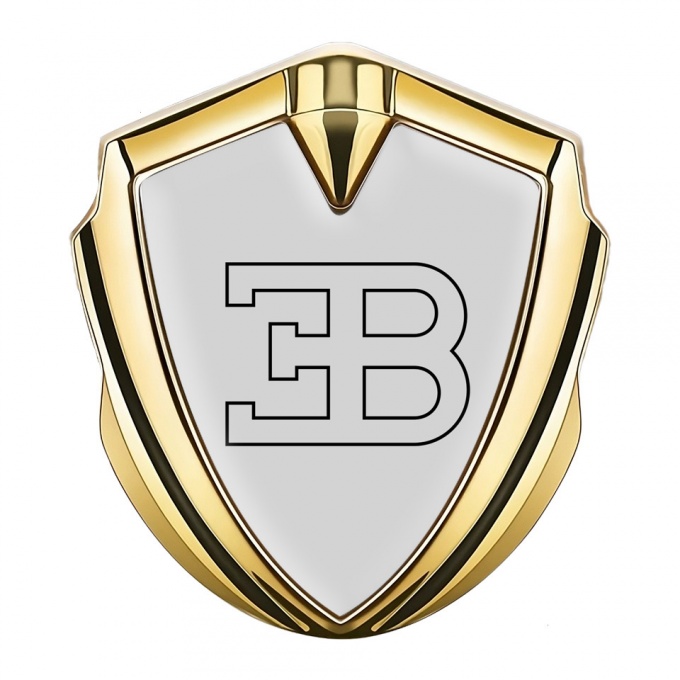 Bugatti 3d Emblem Badge Gold Grey Background Outline Logo Edition