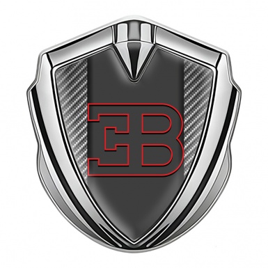 Bugatti Metal Emblem Self Adhesive Silver Light Carbon Red Outline Edition