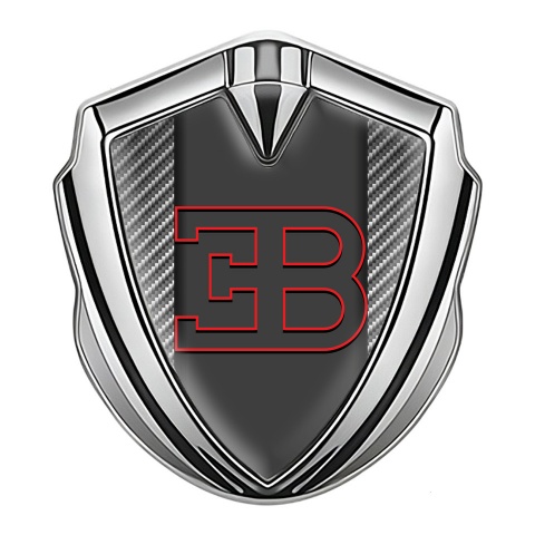 Bugatti Metal Emblem Self Adhesive Silver Light Carbon Red Outline Edition