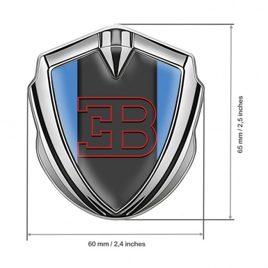 Bugatti Emblem Trunk Badge Silver Blue Base Red Outline Edition