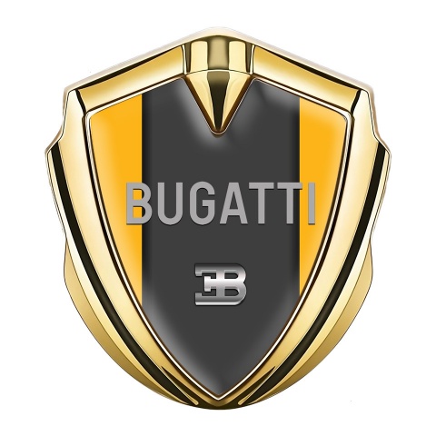Bugatti Metal Emblem Badge Gold Yellow Frame Grey Logo Design