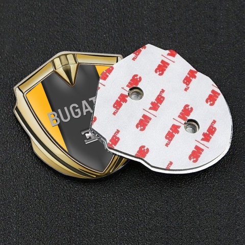 Bugatti Metal Emblem Badge Gold Yellow Frame Grey Logo Design