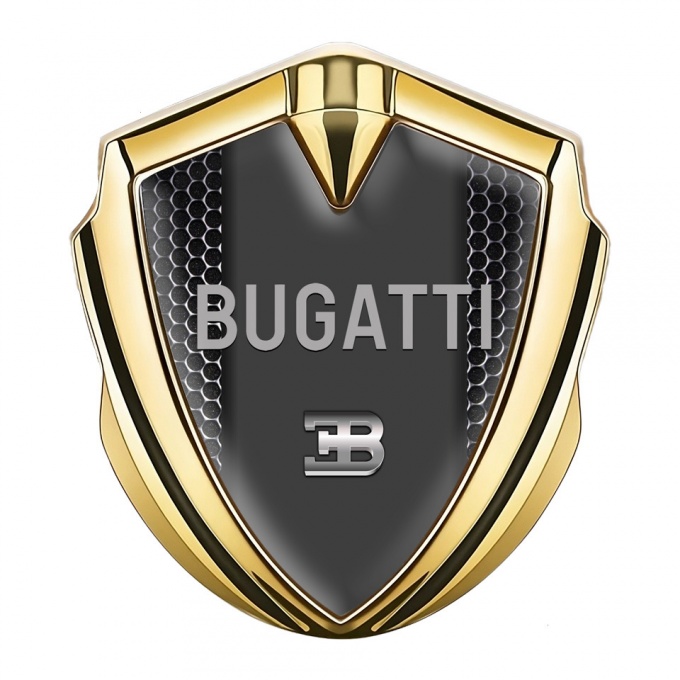 Bugatti Domed Emblem Badge Gold Dark Mesh Grey Logo Design