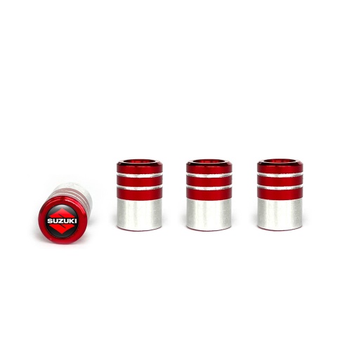 Suzuki Valve Steam Caps Red - Aluminium 4 pcs Black S Logo