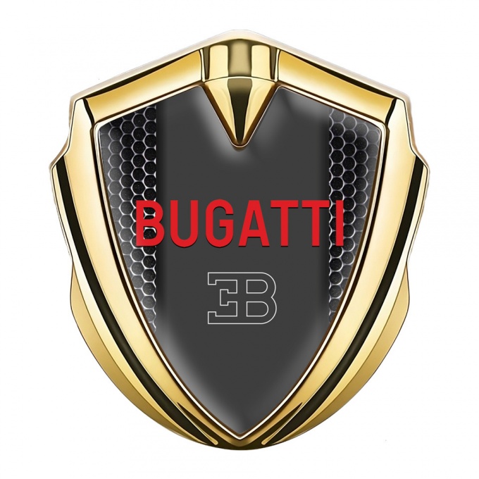 Bugatti Metal Domed Emblem Gold Steel Grate Crimson Logo Edition