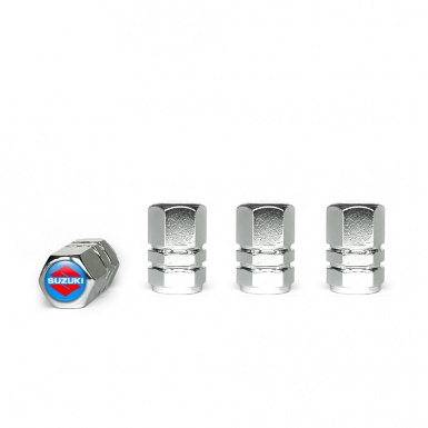 Suzuki Tyre Valve Caps Chrome 4 pcs Blue S Logo