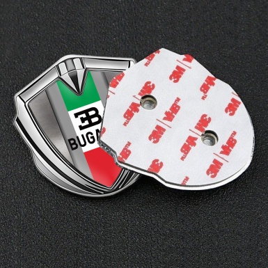 Bugatti 3d Emblem Badge Silver Polished Steel Italian Tricolor Design