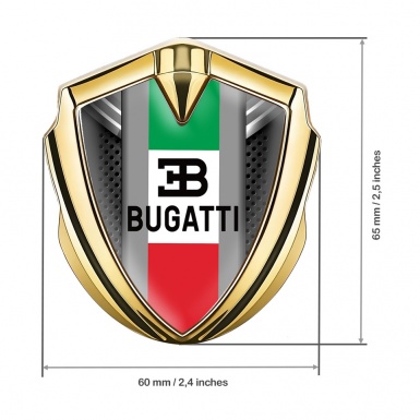 Bugatti Emblem Silicon Badge Gold Perforated Metal Italian Tricolor Design