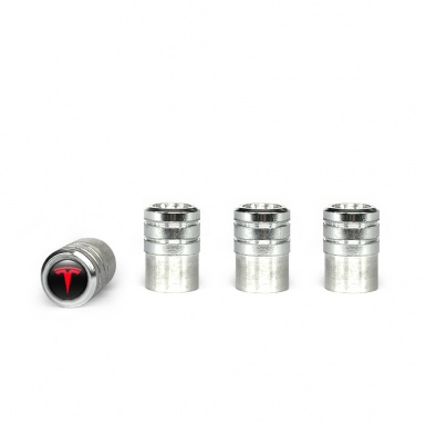 Tesla Valve Caps Aluminium 4 pcs Red Logo
