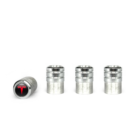 Tesla Valve Caps Aluminium 4 pcs Red Logo