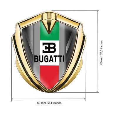 Bugatti Emblem Trunk Badge Gold Grey Strokes Italian Tricolor Edition