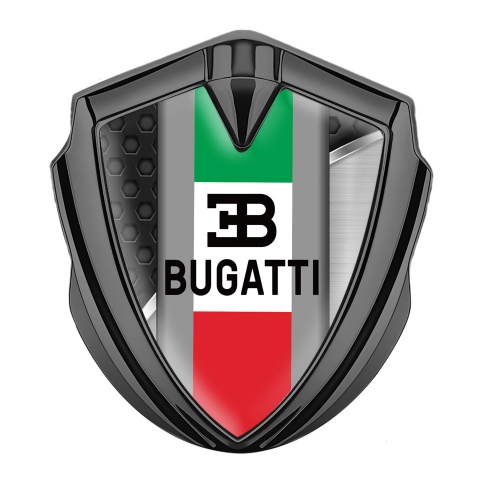 Bugatti Metal Emblem Badge Graphite Metal Parts Italian Tricolor Edition
