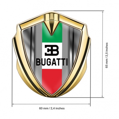 Bugatti Domed Emblem Badge Gold Steel Frame Italian Flag Edition
