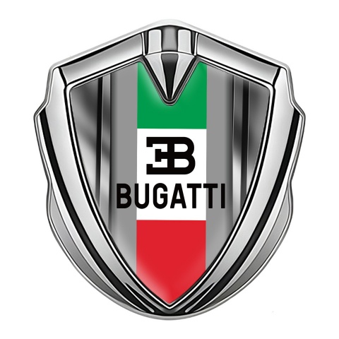 Bugatti Domed Emblem Badge Silver Steel Frame Italian Flag Edition