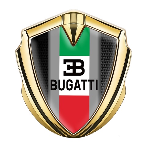Bugatti Emblem Ornament Badge Gold Black Carbon Frame Italian Flag