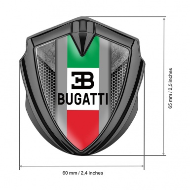 Bugatti Emblem Metal Badge Graphite Grey Hexagon Italian Flag Design