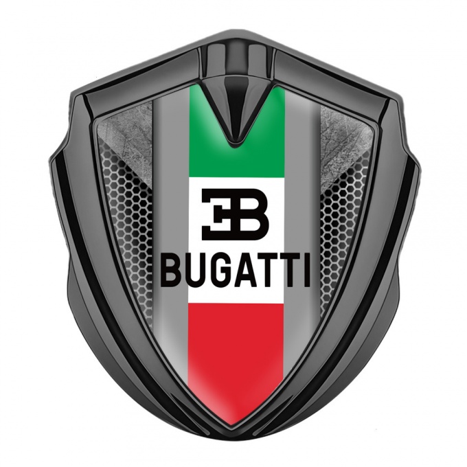 Bugatti Emblem Metal Badge Graphite Grey Hexagon Italian Flag Design