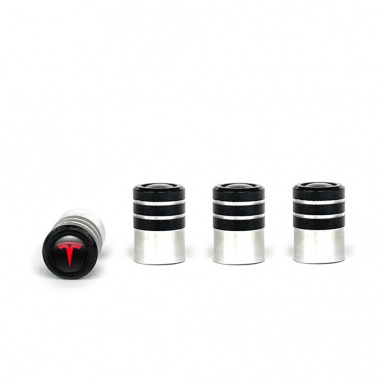 Tesla Valve Caps Tire Black - Aluminium 4 pcs Red Logo