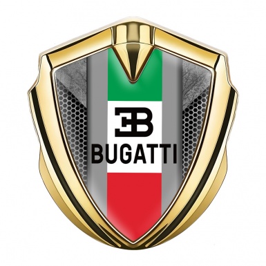 Bugatti Emblem Metal Badge Gold Grey Hexagon Italian Flag Design