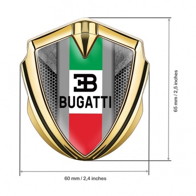 Bugatti Emblem Metal Badge Gold Grey Hexagon Italian Flag Design