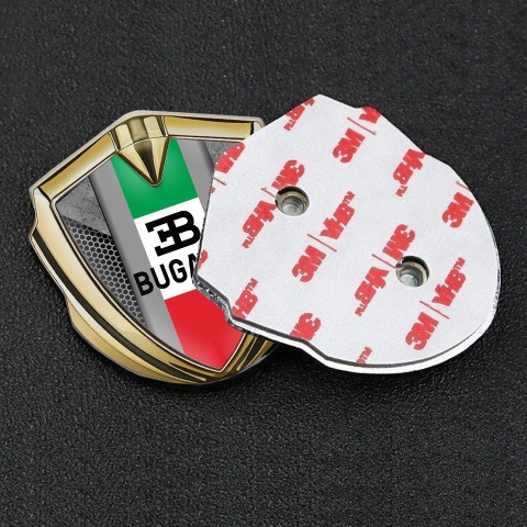 Bugatti Emblem Metal Badge Gold Grey Hexagon Italian Flag Design