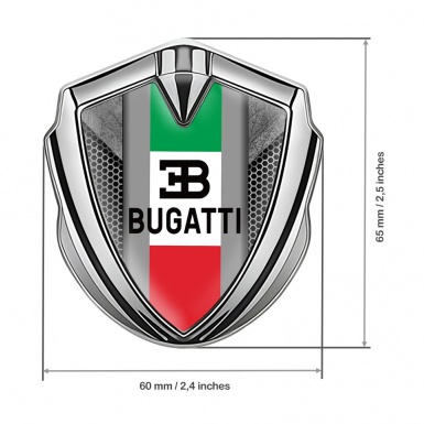 Bugatti Emblem Metal Badge Silver Grey Hexagon Italian Flag Design