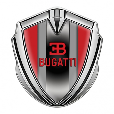 Bugatti Silicon Emblem Badge Silver Crimson Frame Polished Metal Console