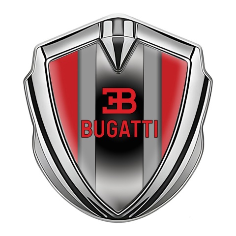Bugatti Silicon Emblem Badge Silver Crimson Frame Polished Metal Console