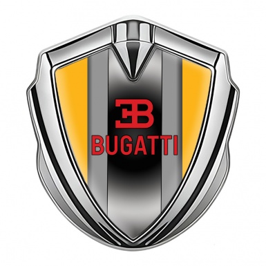 Bugatti Emblem Car Badge Silver Yellow Frame Polished Metal Console