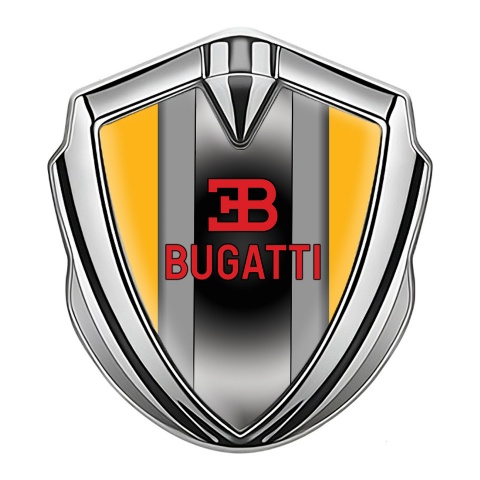 Bugatti Emblem Car Badge Silver Yellow Frame Polished Metal Console