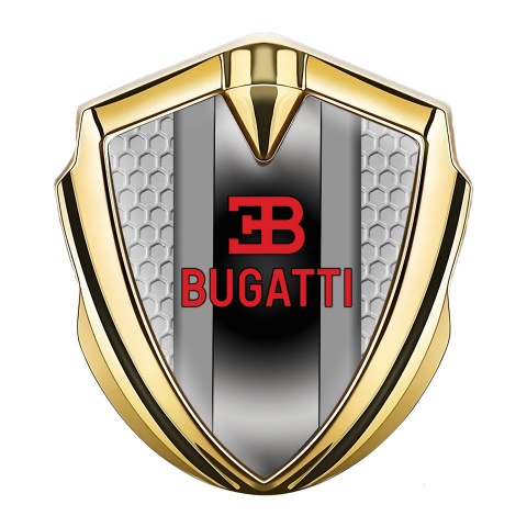Bugatti Metal Emblem Self Adhesive Gold Grey Hexagon Polished Metal