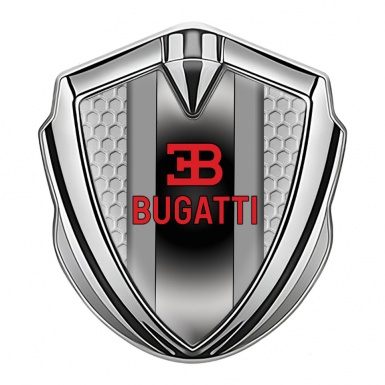 Bugatti Metal Emblem Self Adhesive Silver Grey Hexagon Polished Metal