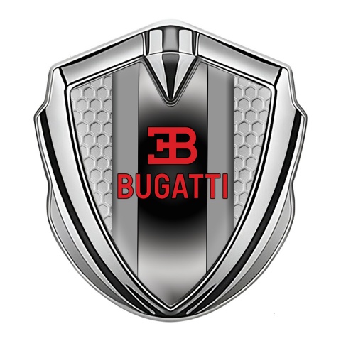 Bugatti Metal Emblem Self Adhesive Silver Grey Hexagon Polished Metal