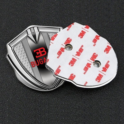 Bugatti Metal Emblem Self Adhesive Silver Grey Hexagon Polished Metal