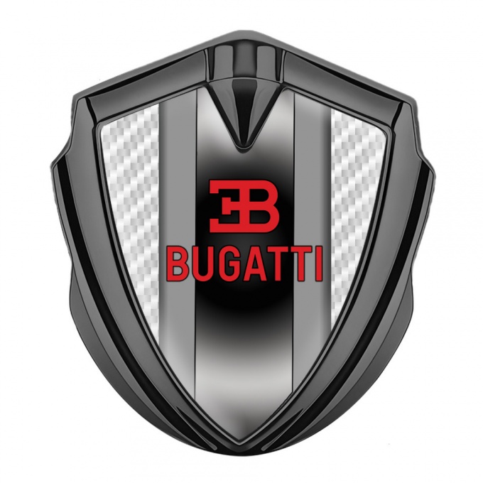 Bugatti Fender Emblem Badge Graphite White Carbon Polished Metal Motif