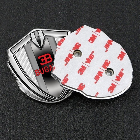 Bugatti Fender Emblem Badge Silver White Carbon Polished Metal Motif