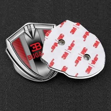 Bugatti Emblem Trunk Badge Silver Red Carbon Polished Metal Motif