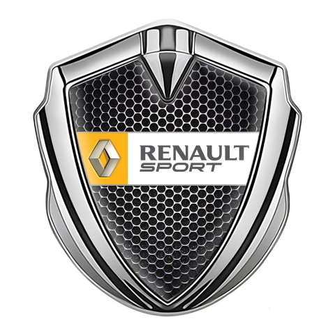 Renault 3d Emblem Badge Silver Dark Grate Orange Sport Edition